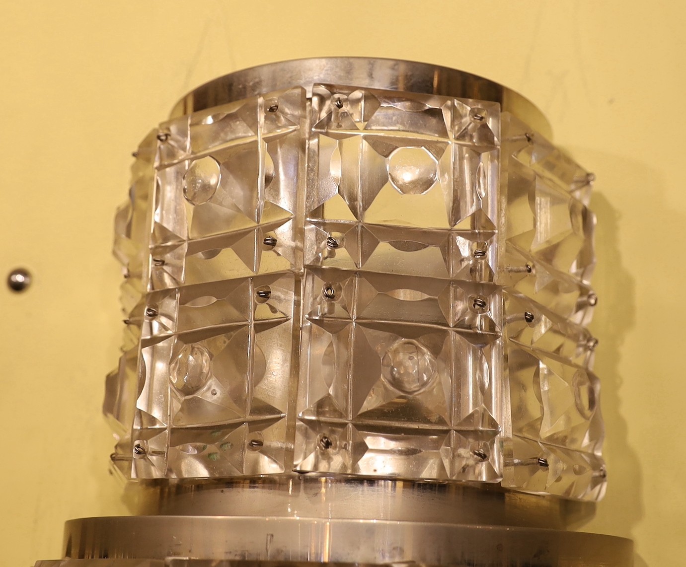 A 1940s style moulded crystal glass and nickel plated wall light, height 62cm